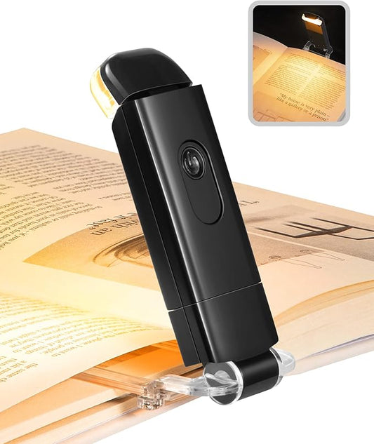 DEWENWILS Book Light, Amber Warm Clip On LED with 3 Adjustable Brightness for Eye Protection, Rechargeable USB Long Lasting Reading Light, Gifts for Bookworms, Kids (Black)