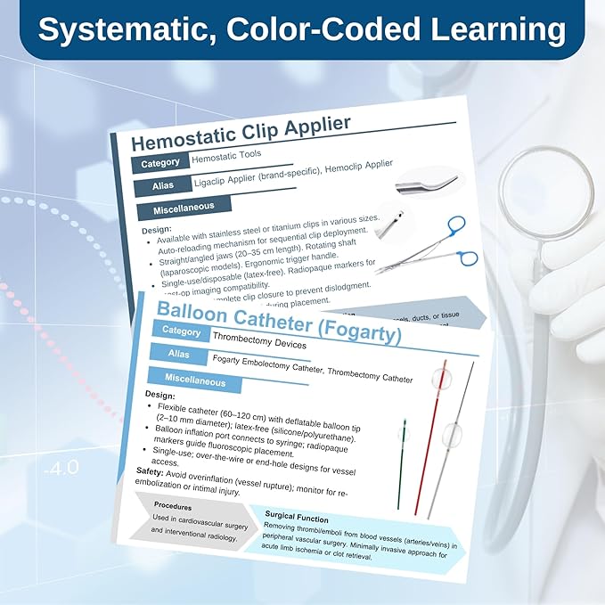 Surgical Instruments Flashcards | Color-Coded Tech Cards for 10 Specialties | Study Guide for Technologists, Sterile Processing Technicians | CST Exam Prep, Surgical tech Gifts and Accessories