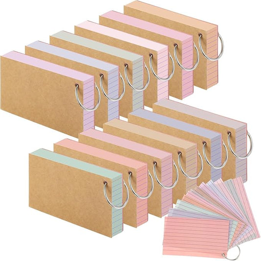 12 Pack Colored Index Cards with Key Ring 3 x 5 Inch 1800 Count Portable Flash Cards College Ruled Lined Flashcards Notepad Aesthetic Notecards for Note Taking Learning Office (Pastel Color)