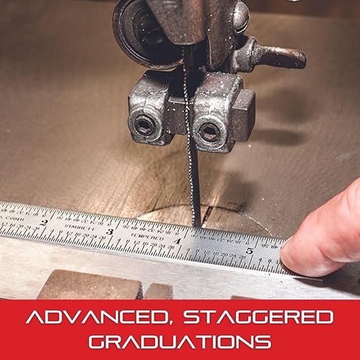 Starrett Spring Tempered Steel Rule with Regular Steel Finish, Quick Reading, and Inch Graduation - 6" Length, 4R Graduation Type, 3/64" Thickness - 604R-6
