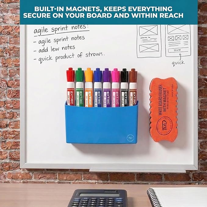 EXTRIC Dry erase Markers Chisel Tip, 8 Whiteboard markers, Magnetic Marker Holder & Eraser, Low Odor White Board Marker Dry Erase - Non Toxic for Classroom, Home, or Office Supplies