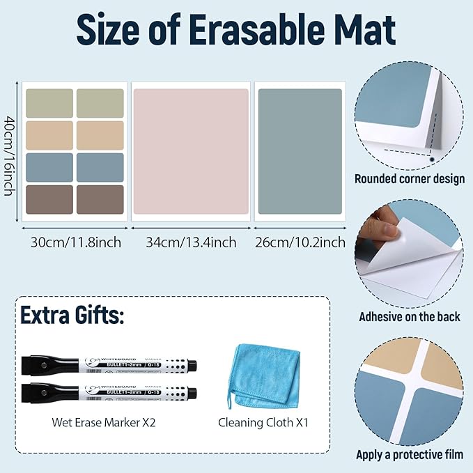 Dry Erase Desk Mat, Large Mouse Pad, Erasable Writing White Board for Making Plans, Self Adhesive Desktop Protector with 2 Wet Erase Markers & 1 Eraser for Home Office School 36"x16" (Boho)