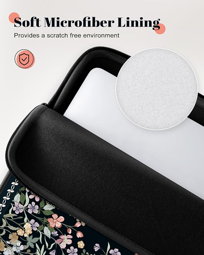 iCasso Laptop Sleeves 13 inch,Retro Laptop Carrying Case Black,13-13.6 inch Computer Sleeve Bag Compatible with MacBook Neo/Air/Pro 13-14 Sleeve, HP Dell ASUS Lenovo Chromebook Notebook,Flowers