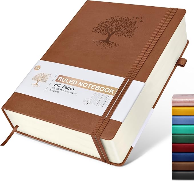Lined Journal Notebook -365 Pages A4 Big Journal for Writing Men Women, College Ruled Notebook, Hardcover Leather Journal, Daily Journal Notebook for Work, Note Taking, 100Gsm Paper( 8.5" x 11" Brown)
