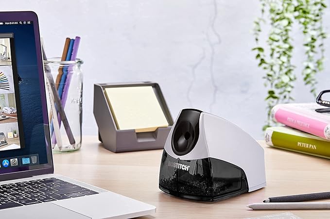 Bostitch Office Electric Pencil Sharpener for Classroom & Desk Use, Heavy-Duty Stall-Free Motor, High-Capacity Shavings Tray, Silver