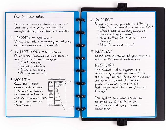 Modubooq notes, block - Modular Reusable Smart Notebook A5-40 lined blue pages with duratech3 technology - Notebook with Discbound System - Washable and writes like paper