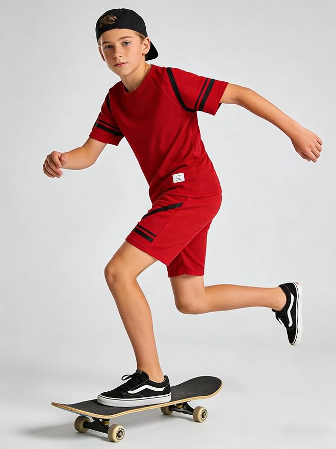Cakaner Tween Boys Clothes Summer Simple Print T-Shirt And Shorts Set 2 Pieces Teen Trendy Outfits Size 7-14 Year
