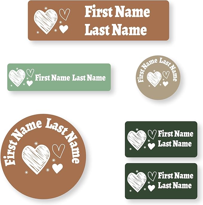 Personalized Kids Name Labels – Waterproof Custom Stickers for Daycare & School, Dishwasher & Laundry Safe (Heart-6)