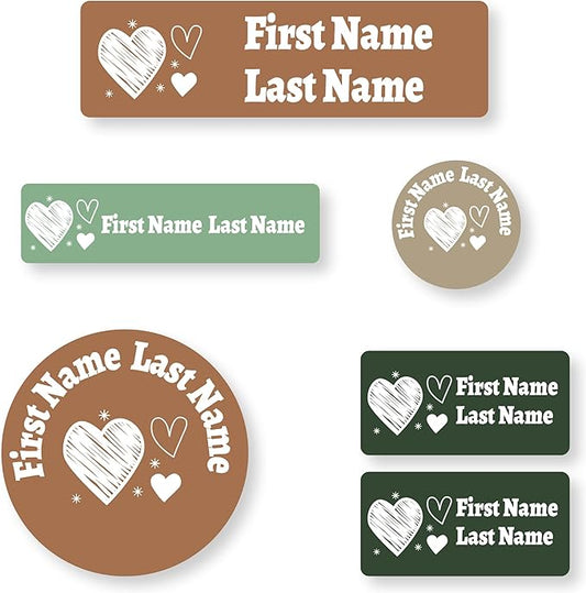 Personalized Kids Name Labels – Waterproof Custom Stickers for Daycare & School, Dishwasher & Laundry Safe (Heart-6)