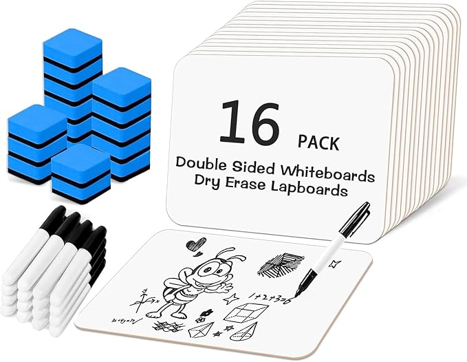 16 Packs Dry Erase LapBoards with 16 Erasers and 16 Markers, 12.5" x 9" Double Sided Whiteboards, Dry Erase Boards for Students Teachers Kids Learning Education Home Classroom Office Meeting Group