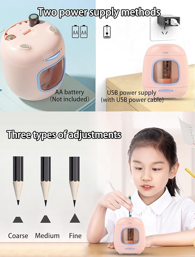 Electric Pencil Sharpener,5000 Times for Blade,Interchangeable Blade,3 Years Warranty,Battery/2A USB Powered,Suitable for 6-8mm, for Home, Office, School (Grey)
