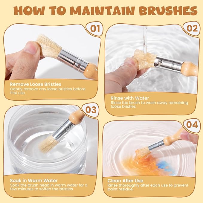JUPITEARTH Jumbo Paint Brushes for Kids, Easy Grip Round and Sponge Toddler Paint Brushes with Natural Wood Handles for Washable Paint and Acrylic Paint, 6 Pcs