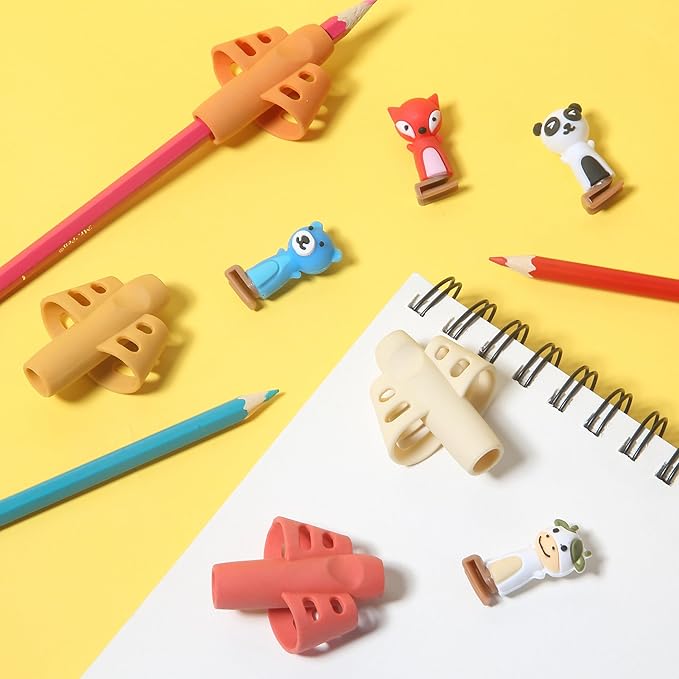 Mr. Pen- Pencil Grips for Kids Handwriting, 4 Pack with 4 Clips, Autumn Colors, Flexible Silicon Pencil Holder for Kids, Right & Left-Handed