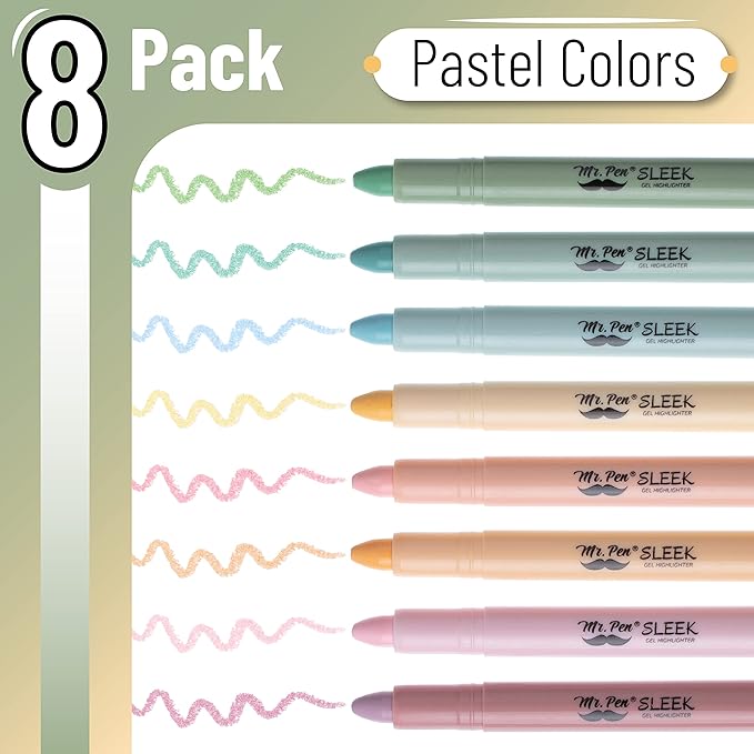 Mr. Pen- No Bleed Gel Highlighters, Pastel Colors, 8 Pack, Bible Highlighters and Pens No Bleed, Bible Markers for Study, Journaling, School Supplies and Accessories