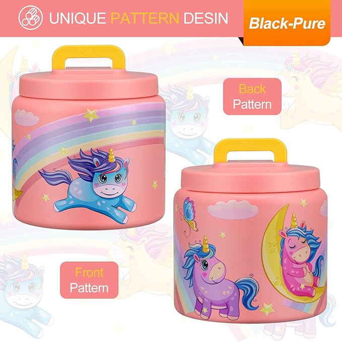 JXXM 13.5 Oz Thermo Food Jar for Hot & Cold Food for Kids, Insulated Lunch Containers Hot Food Jar,Leak-Proof Vacuum Stainless Steel Wide Mouth Lunch Soup Thermo for School (Rainbow Unicorn)