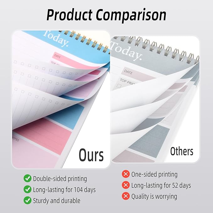 104 Pgs To Do List Notepad - Daily Planner Notepad Undated 52 Duplex-Printed Undated Sheets Tear Off, 6.5" x 9.8" Checklist Productivity Organizer with Hourly Schedule for Tasks