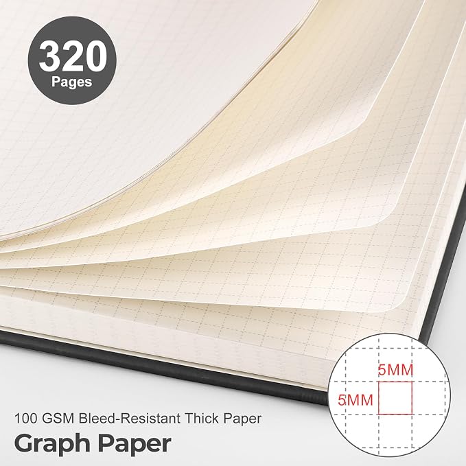 EMSHOI Graph Grid Journal Notebook, 320 Pages, A5 Size (5.7'' x 8.3'')