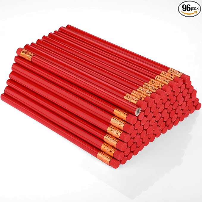 Fainne 96 Pcs Jumbo Pencil with Black Core Cedar Wooden Pencil with Eraser for Carpenters Students Teachers School Construction Woodworkers Beginners Office Workers(Red,Triangle)
