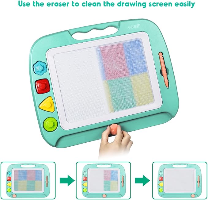 SGILE Toddler Toys for Kids, Large Magnetic Drawing Board for Birthday Gift, Toys for 1 2 3 4 Year Old Girls Boys, Etch & Sketch Pad with 4 Stamps, Learning and Educational, 16 ×13 in, Green