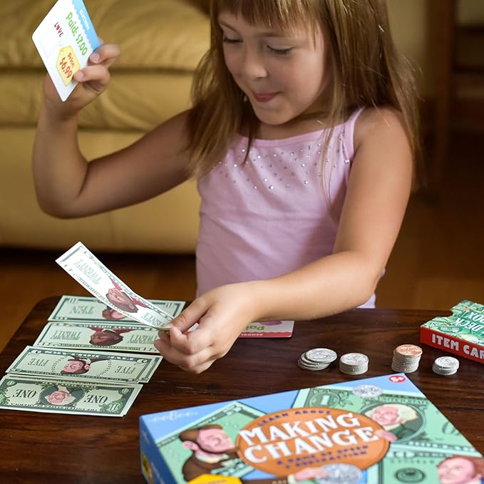 eeBoo: Making Change Game, 50 Item Cards with Play Money, Develop Math and Practical Money Skills, Perfect for Ages 5 and up