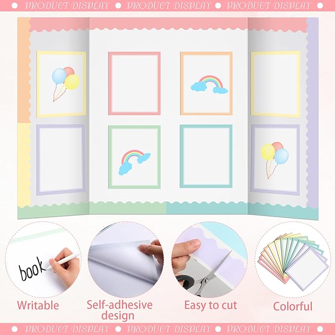 90 Pcs Science Fair Board Supplies Include 72 Trim Scalloped Bulletin Borders 18 Presentation Board Subtitles for Classroom Office Display(Macaron)
