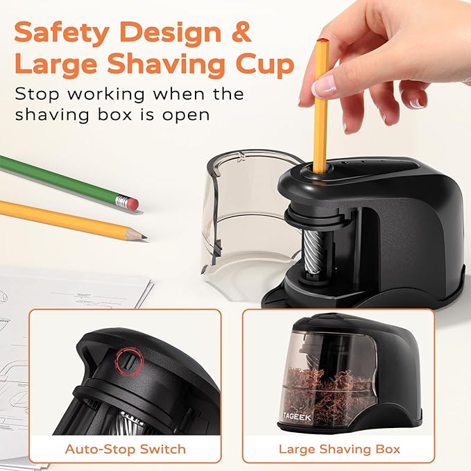 STAGEEK Electric Pencil Sharpener, Plug in or USB/Battery Operated. Fits No.2 and Colored Pencils (6-8mm). Great for School, Classroom, Office and Home(Black)