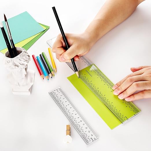 BAOFALI 5PCS 6 Inch Clear Acrylic Ruler with Inches & Metric Measuring Tool 6" Inch Straight Edge Rulers for Scrapbooking Card-Making Student School Office Home Tool