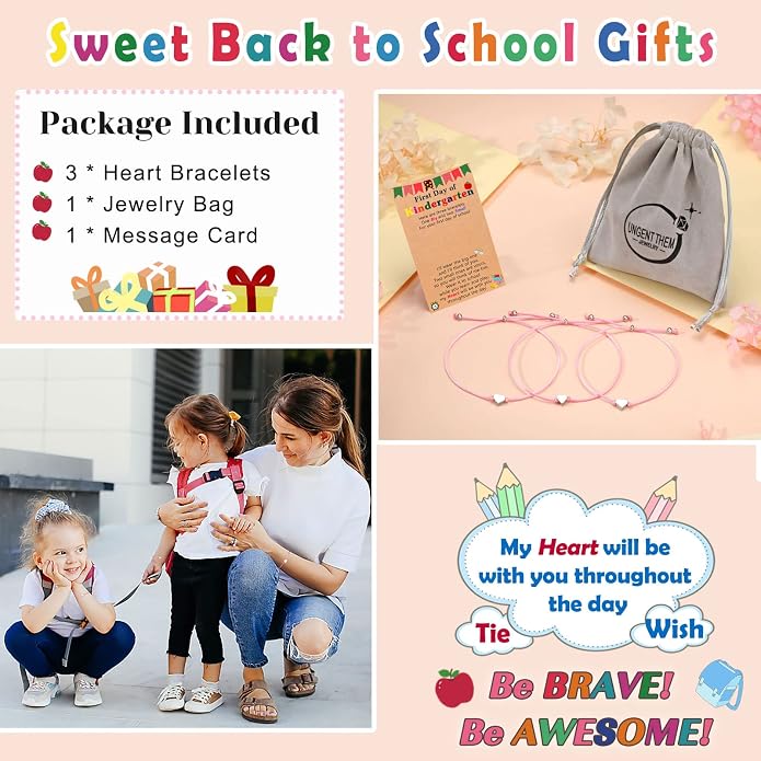 UNGENT THEM Big & Small Heart Bracelets Back to School Gifts for Girls