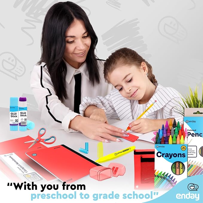 Enday Back to School Supplies for Kids, Red School Supply Box Grades K-5, Premium Quality Kids School Supplies Kit, Kindergarten Supplies for Girls and Boys, 78 Piece Set