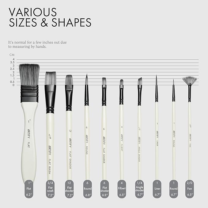 ARTIFY Paint Brush Set, 10 Pieces Paint Brushes for Acrylic Painting with case, Nylon Hair Brushes for Acrylic, Watercolor, Oil and Gouache Painting, White
