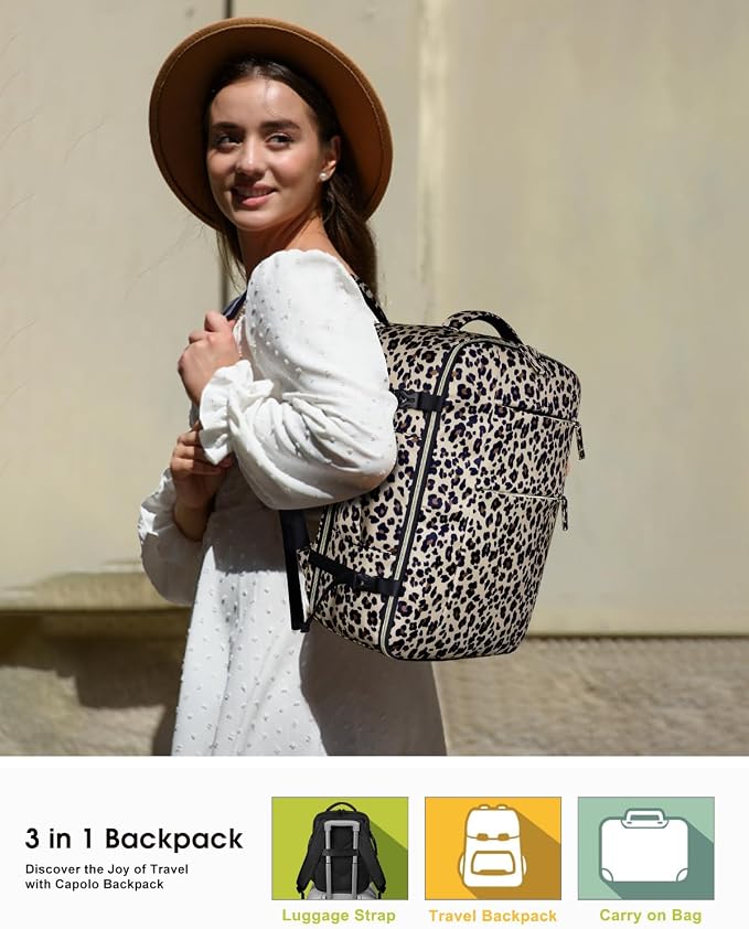 Capolo Travel Backpack for Women Men Waterproof Laptop Backpack Airlines Approved Carry On Backpack Bag Computer Bags for Business, Work, Traveling Fits 15.6 Inch Laptop(Leopard)