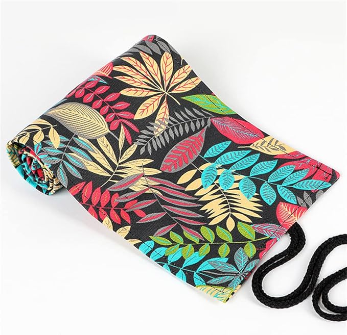 DIYOMR 24/36/72 Slots Pencil Wrap Pencil Rolls, Artist Colored Pencils Roll Up Bag Short Brushes Pouch Case Pencils Organizer for Drawing Coloring and Sketching (Colorful Leaves, 36slots)