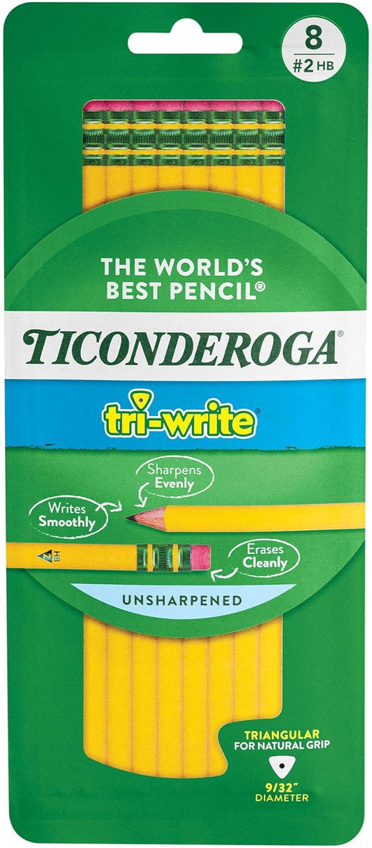 Dixon Ticonderoga Ticonderoga Wooden Pencil, 0.7mm, #2 Soft Lead, 8/Pack (13852) (X13852)(Pack of 8)