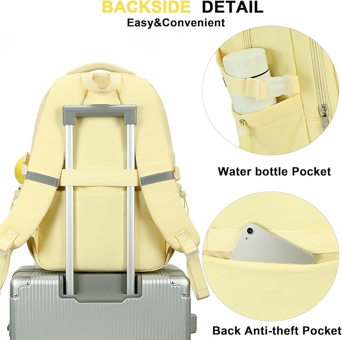 School Bag for Teens Girls,Girls Backpack,3 PCS Backpack for Girl, 15.6 Inch Laptop with Lunch Box Pencil Pouch Set (Yellow Set)