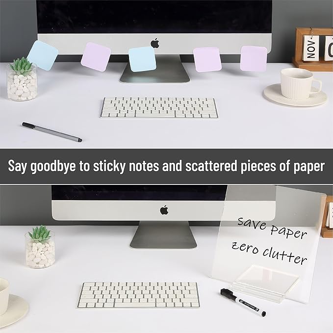 Mr. Pen- Clear Acrylic Dry Erase Board with Stand, 10x10 Inches, Reusable Desk Whiteboard with 3 Markers, Portable Dry Erase Board for Notes and Reminders, Desk Whiteboard for Office, School and Home