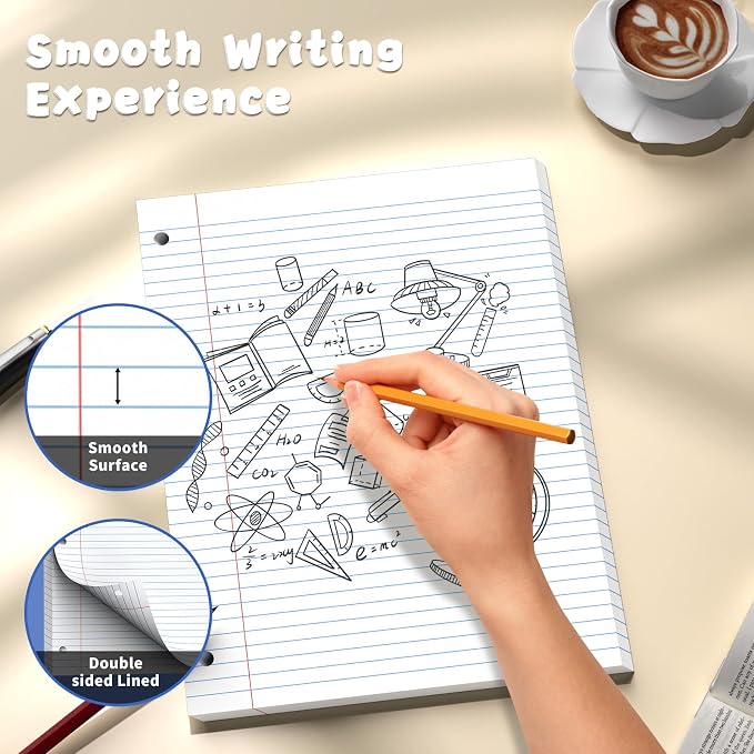 130 Sheets White 8x10.5 Inch Loose Leaf Paper, College Ruled Filler Paper, 3 Hole Punched Notebook Paper for 3 Ring Binder, Premium Notebooks Paper for Students & Teachers, Office & School Supplies