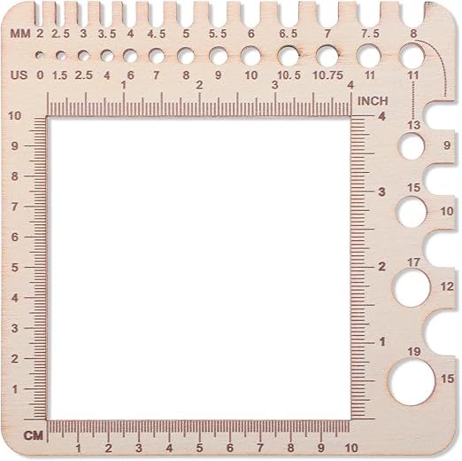 Wooden Rulers, Crochet Stitch Counter Spinner Yarn Measure Needle Gauge Ruler for Knitting Crochet Gauge Measuring Tool Crochet Tools Poplar Square Measuring Tool Multi-Size Holes for Needles