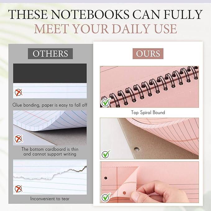 MotiMind 10 Pack 8.5" x 11" Top Spiral Notebook with 3 Hole Punched Legal Pads Notepad 50 Sheets Hard Cardboard Paper Wirebound Notepad for Office School Business (College Ruled,Gray Tones)
