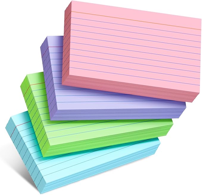 Colored Index Cards 3x5 Inch - 200 Count, Ruled Index Flash Cards for Studying, 180GSM Lined Index Note Cards 3x5 Index Cards, Colored Flashcards 3 x 5 Notecards Lined Study Card for Office and School