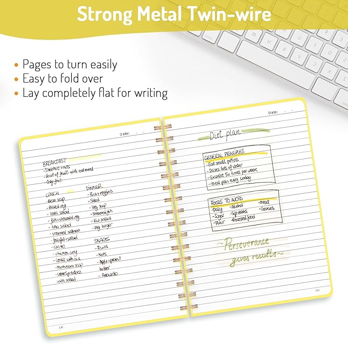 Forvencer Lined Spiral Journal Notebook with 300 Numbered Pages, A5 Thick Journals for Writing with 100GSM Paper, Hardcover Notebooks with Contents for Work, School, Women, Men, Yellow