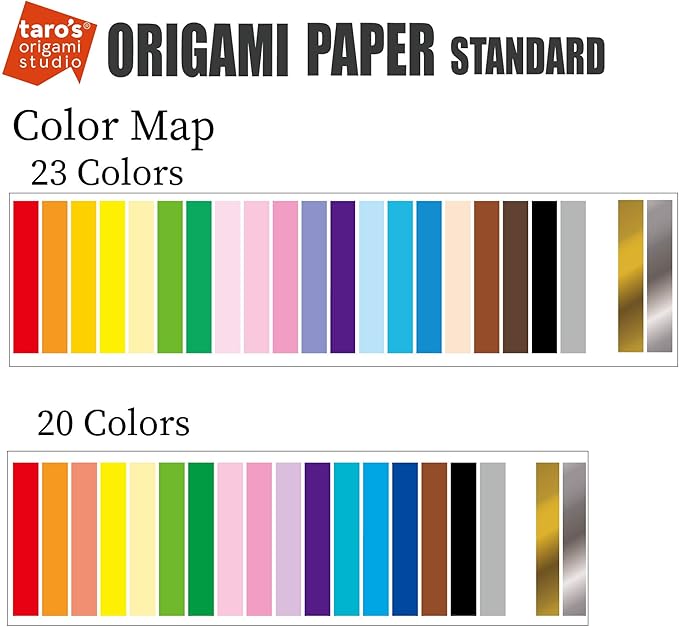 [Taro's Origami Studio] Standard 6 Inch One Sided 20 Colors 300 Sheets Square Easy Fold Premium Japanese Paper for Beginner (Gold and Silver Included) Made in Japan