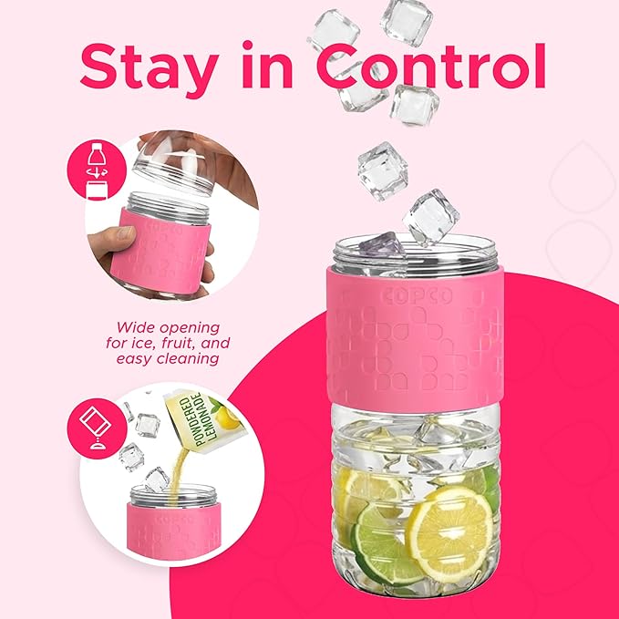 Copco Hydra 16.9 oz Water Bottle, Set of 2 – Leak Proof, BPA Free Tritan, Dishwasher Safe, Twist-Open Body, Non-Slip Silicone Grip, Perfect for Gym & Office & Outdoor Activities (Pink)