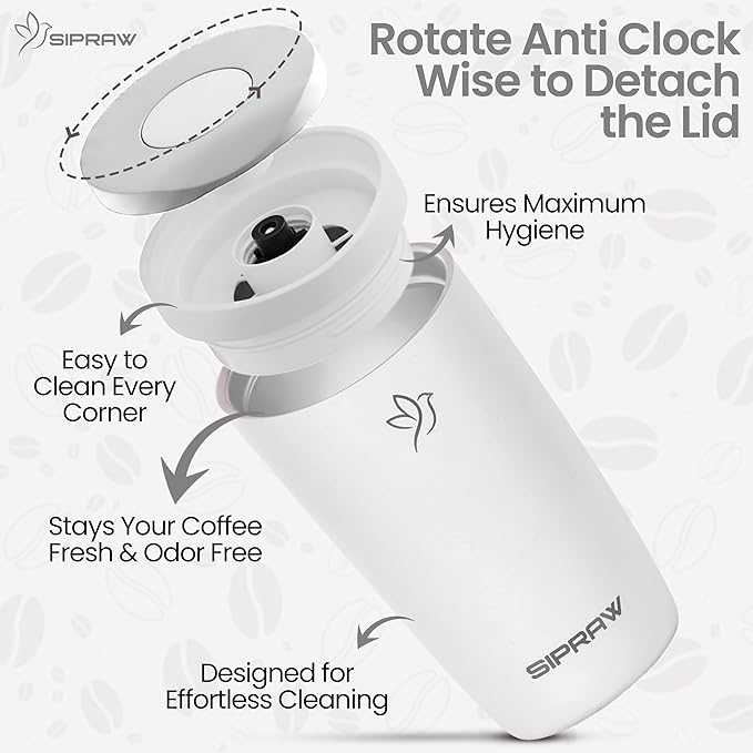 12oz Travel Coffee Mug Tumbler Insulated Stainless Steel Coffee Cup with Leakproof Lid for Hot and Cold Drinks BPA Free Reusable Mug Dishwasher Safe Cup Holder Friendly, White smoke