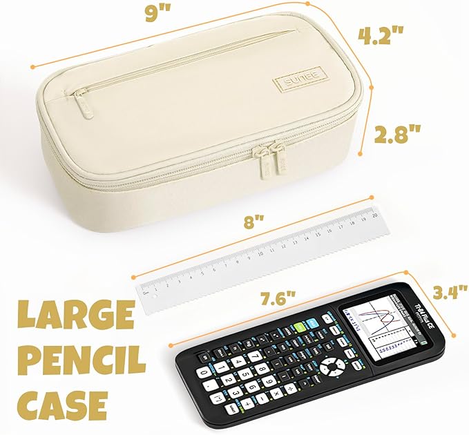 SUNEE Cute Pencil Case, Large Capacity Pencil Pouch, Big Storage Organizer for Stationery, Zipper Pen Bag, Back to School Supplies, Office Water-Repellent Nylon Pencil Bag for Teen Girls Boys, Cream