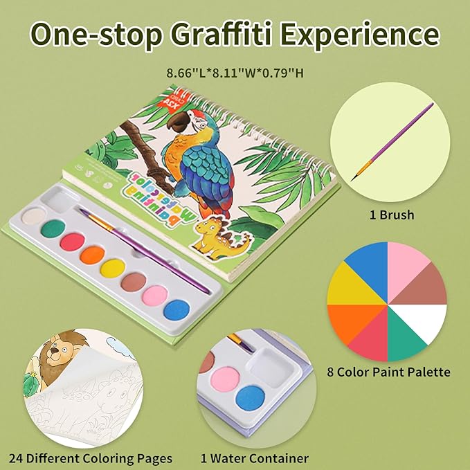 Cavnewt Watercolor Coloring Books for Kids Ages 4-8, Mess Free Watercolor Painting Book, Paint with Water Books for Toddlers, Travel Activities Arts Party Favors Birthday Gifts for Kids Girls & Boys