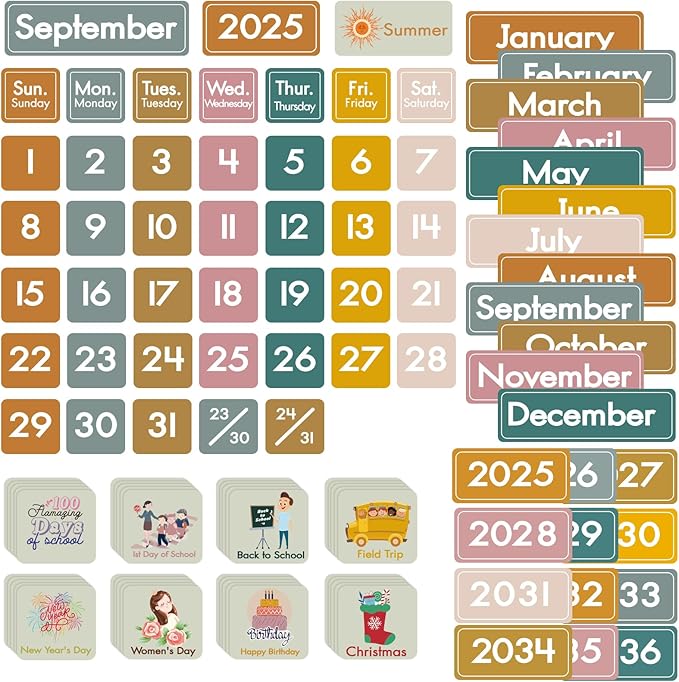 48 Pockets Classroom Calendar for Kids Learning, Pocket Chart Calendar Decor with Special Educational Cards, Teacher and Classroom Must Have Supplies, Boho