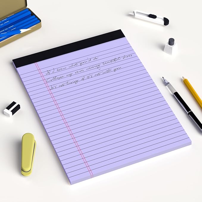 AILZFEI Pink Purple Legal Pads 8.5 x 11 Wide Ruled, Note Pads 30 Sheets/Pad, 20lb Colored Notepad Paper, Perforated Notepad with Sturdy Back