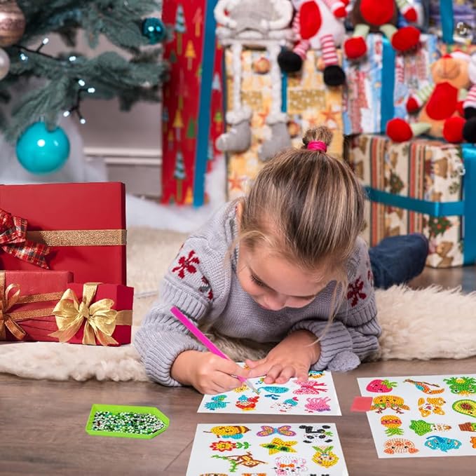 Labeol Diamond Art Kits for Kids Boys and Girls Ages 6-8-10-12 Easy to DIY Creative Diamond Art Sticker Craft by Numbers Kits for Kids and Adult Beginners (Lovely Animal)