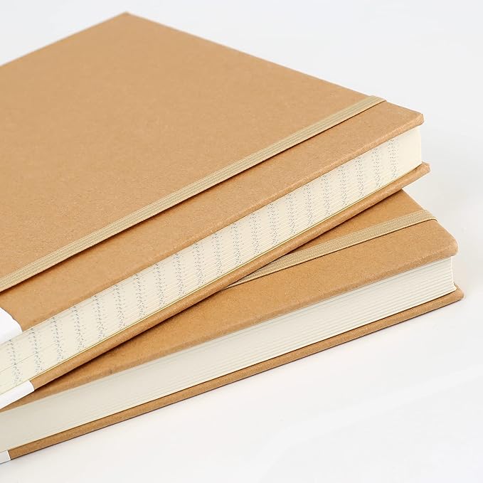 Large B5 Dot Grid Notebook Journals, Kraft Hardcover Sketchbook Subject Composition Notebooks with Dotted Grid Paper, 2 Pack, 120GSM, 102 Sheets, 7.6x10 inch, Travel Journal Set