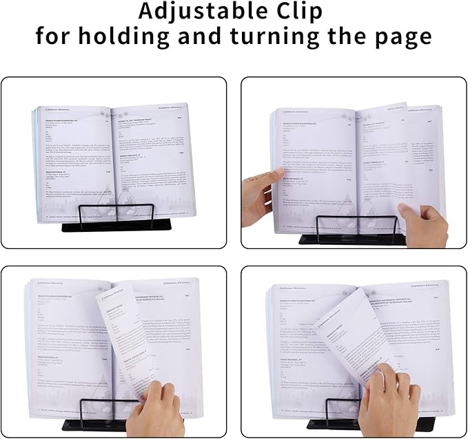 Blizzow Desk Book Stand Holder - Hands Free, Adjustable Metal Stand, Foldable Portable for Cookbook, Recipe, Tablet, Music, Documents (Black)